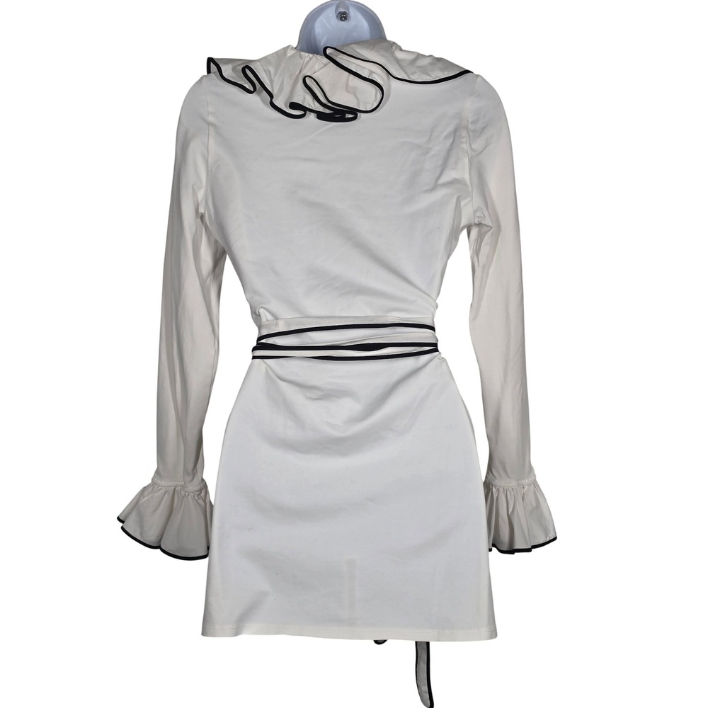 Anne Fontaine White Ruffle Wrap Tunic Blouse Dress Womens S/40 Coquette Piping - Picture 3 of 10